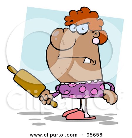 Royalty-Free (RF) Clipart Illustration of a Pissed Housewife Holding A Rolling Pin by Hit Toon