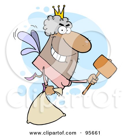 Royalty-Free (RF) Clipart Illustration of a Male Hispanic Tooth Fairy Flying With A Bag And Mallet by Hit Toon