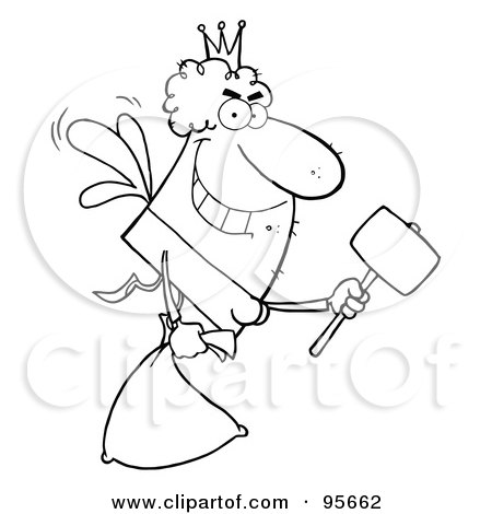 Royalty-Free (RF) Clipart Illustration of an Outlined Male Tooth Fairy Flying With A Bag And Mallet by Hit Toon