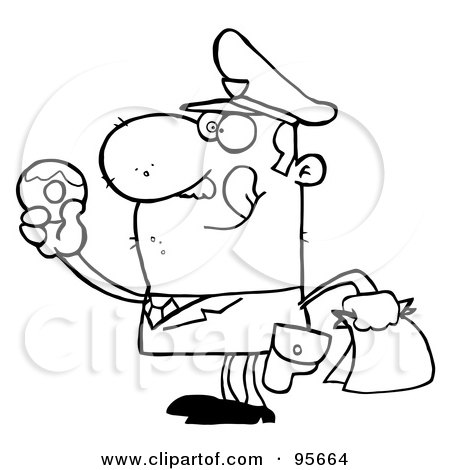 Royalty-Free (RF) Clipart Illustration of a Hungry Outlined Cop Licking His Lips And Holding A Donut by Hit Toon