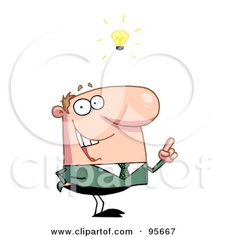 Royalty-Free (RF) Clipart Illustration of a Creative Caucasian Businessman Under A Lightbulb by Hit Toon