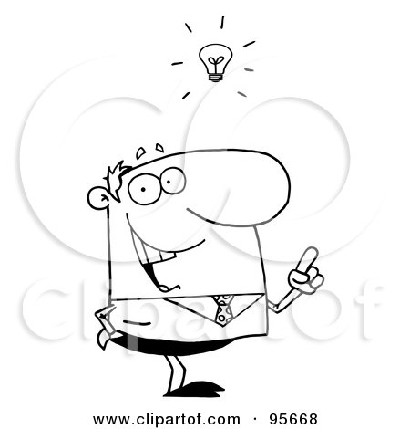 Royalty-Free (RF) Clipart Illustration of a Creative Outlined Businessman Under A Lightbulb by Hit Toon