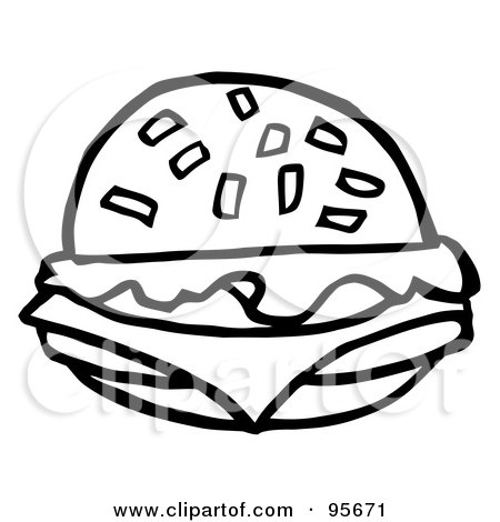 Royalty-Free (RF) Clipart Illustration of an Outlined Cartoon Cheeseburger by Hit Toon