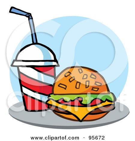 Royalty-Free (RF) Clipart Illustration of a Cheeseburger Served With Cola - 3 by Hit Toon