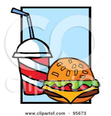 Royalty-Free (RF) Clipart Illustration of a Cheeseburger Served With Cola - 2 by Hit Toon