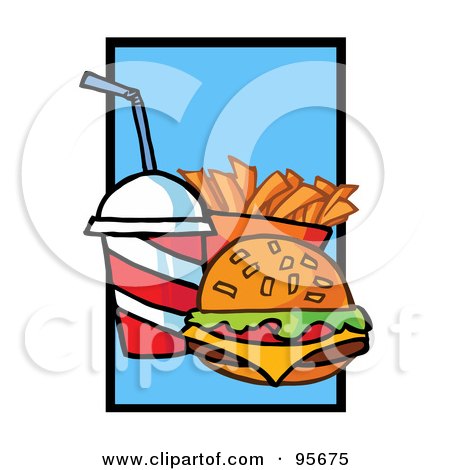 Royalty-Free (RF) Clipart Illustration of a Cheeseburger With Cola And French Fries - 2 by Hit Toon