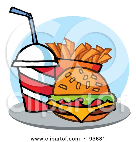 Royalty-Free (RF) Clipart Illustration of a Cheeseburger With Cola And French Fries - 3 by Hit Toon