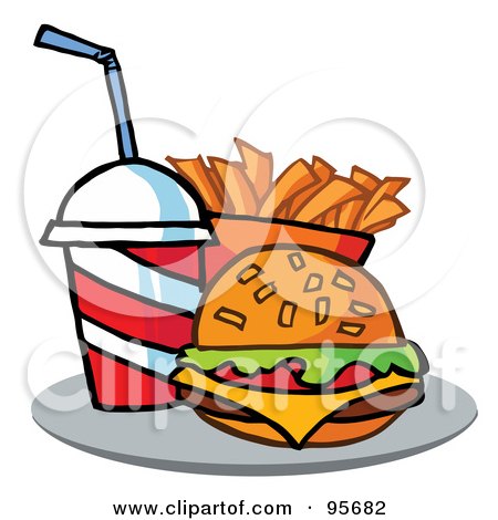 Royalty-Free (RF) Clipart Illustration of a Cola, Fries And Cheeseburger by Hit Toon