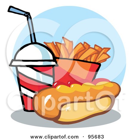 Royalty-Free (RF) Clipart Illustration of a Hot Dog With French Fries And Cola - 2 by Hit Toon