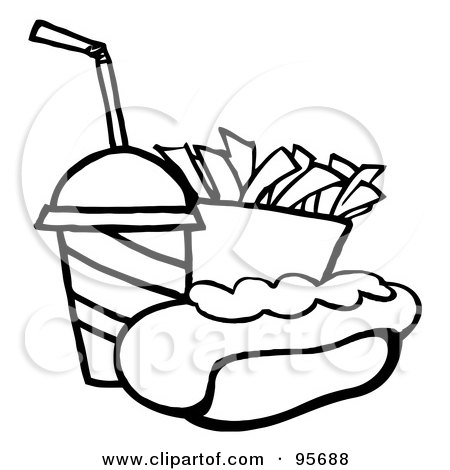 Royalty-Free (RF) Clipart Illustration of an Outlined Hot Dog, French Fries And Cola by Hit Toon