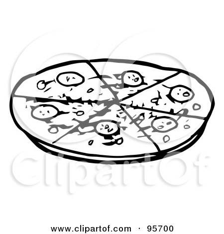 Royalty-Free (RF) Clipart Illustration of an Outlined Sliced Pepperoni Pizza Pie by Hit Toon