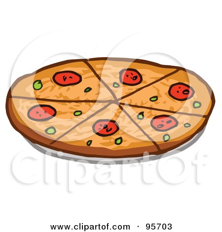 Royalty-Free (RF) Clipart Illustration of a Sliced Pepperoni Pizza Pie - 1 by Hit Toon