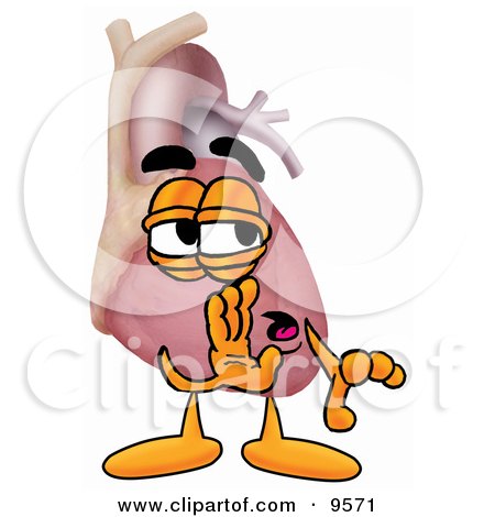 Clipart Picture of a Heart Organ Mascot Cartoon Character Whispering and Gossiping by Mascot Junction