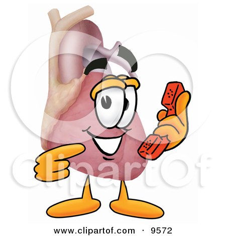 Clipart Picture of a Heart Organ Mascot Cartoon Character Holding a Telephone by Mascot Junction