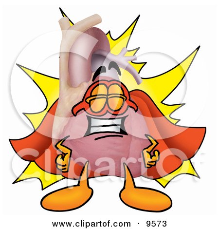 Clipart Picture of a Heart Organ Mascot Cartoon Character Dressed as a Super Hero by Mascot Junction