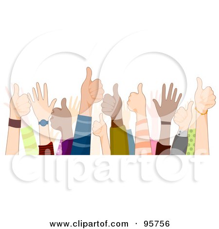 Royalty-Free (RF) Clipart Illustration of a Group Of Supportive Hands Giving The Thumbs Up by BNP Design Studio