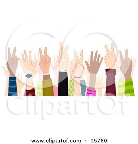 Royalty-Free (RF) Clipart Illustration of a Group Of Hands Gesturing Peace by BNP Design Studio