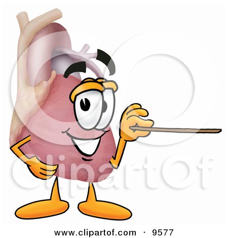 Clipart Picture of a Heart Organ Mascot Cartoon Character Holding a Pointer Stick by Mascot Junction