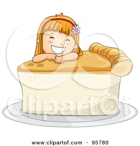 Royalty-Free (RF) Clipart Illustration of a Cute Little Girl Resting Her Head On A Slice Of Pie by BNP Design Studio