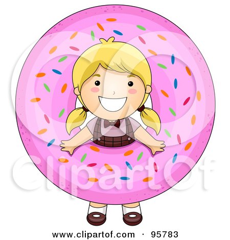 Royalty-Free (RF) Clipart Illustration of a Cute Little Girl Looking Through A Giant Donut by BNP Design Studio
