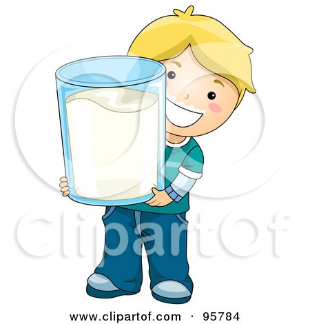 Royalty-Free (RF) Clipart Illustration of a Cute Caucasian Boy Carrying A Giant Glass Of Milk by BNP Design Studio
