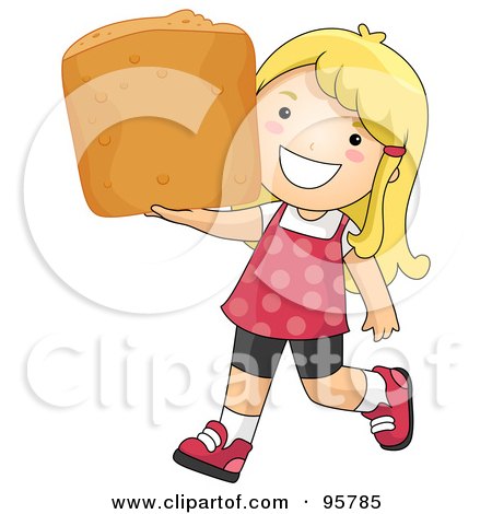 Royalty-Free (RF) Clipart Illustration of a Cute Little Girl Carrying A Large Chicken Nugget by BNP Design Studio