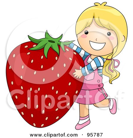 Royalty-Free (RF) Clipart Illustration of a Cute Little Girl Carrying A Giant Strawberry by BNP Design Studio