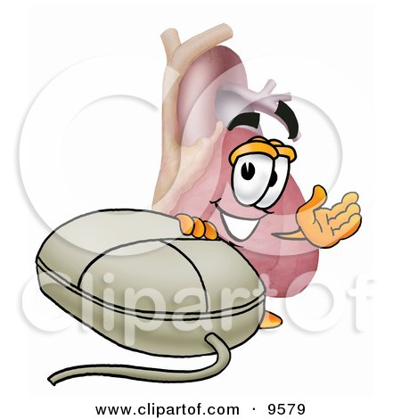 Clipart Picture of a Heart Organ Mascot Cartoon Character With a Computer Mouse by Mascot Junction