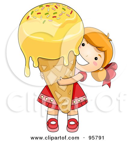 Royalty-Free (RF) Clipart Illustration of a Cute Little Girl Carrying A Large Dripping Waffle Cone by BNP Design Studio