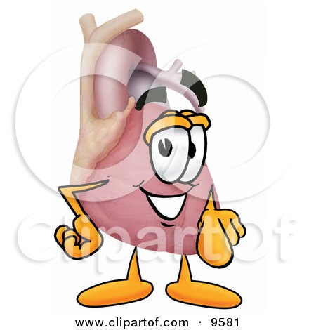 Clipart Picture of a Heart Organ Mascot Cartoon Character Pointing at the Viewer by Mascot Junction