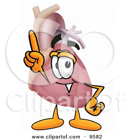 Clipart Picture of a Heart Organ Mascot Cartoon Character Pointing Upwards by Mascot Junction
