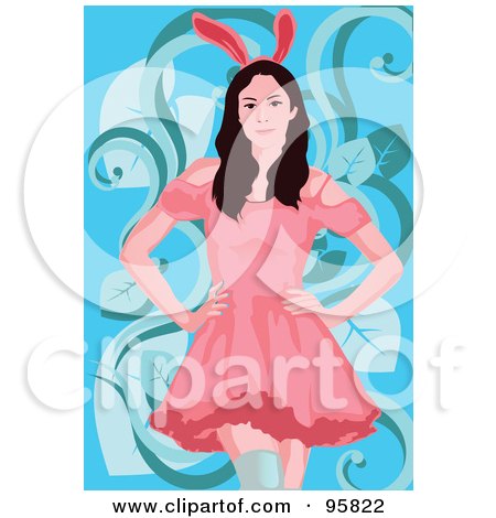Royalty-Free (RF) Clipart Illustration of a Woman Wearing Bunny Ears by mayawizard101