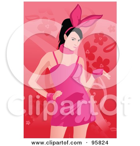 Royalty-Free (RF) Clipart Illustration of a Sexy Woman Wearing Bunny Ears - 1 by mayawizard101