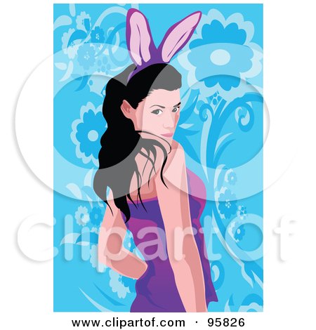 Royalty-Free (RF) Clipart Illustration of a Sexy Woman Wearing Bunny Ears - 2 by mayawizard101