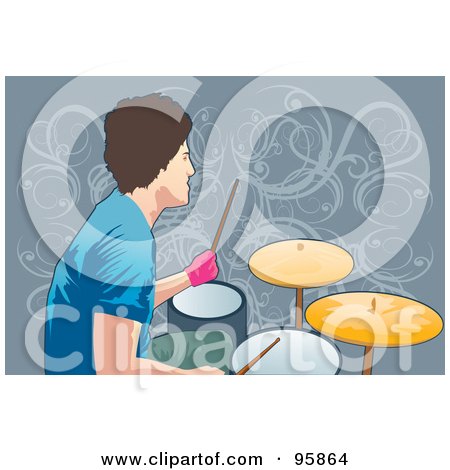 Royalty-Free (RF) Clipart Illustration of a Male Drummer - 3 by mayawizard101