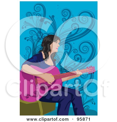 Royalty-Free (RF) Clipart Illustration of a Guitarist Lady by mayawizard101