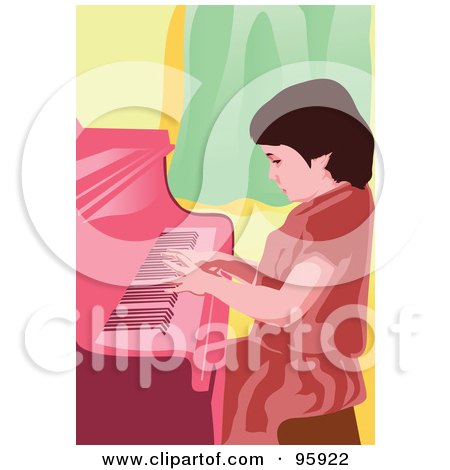 Royalty-Free (RF) Clipart Illustration of a Little Girl Pianist by mayawizard101