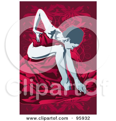 Royalty-Free (RF) Clipart Illustration of a Nude Woman Draped In A Red Sheet by mayawizard101