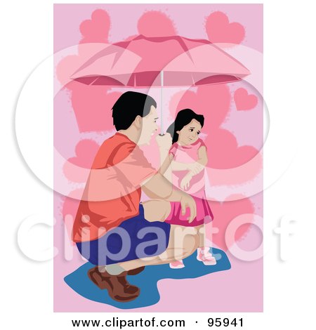Royalty-Free (RF) Clipart Illustration of a Father Holding An Umbrella Over His Daughter by mayawizard101