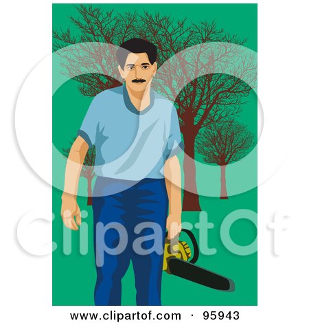 Royalty-Free (RF) Clipart Illustration of a Tree Trimmer With A Saw by mayawizard101