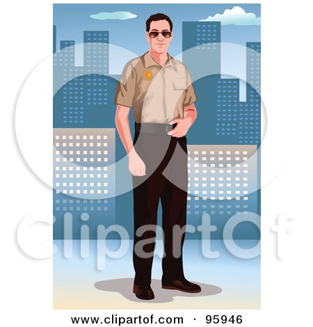 Royalty-Free (RF) Clipart Illustration of a City Security Guard by mayawizard101