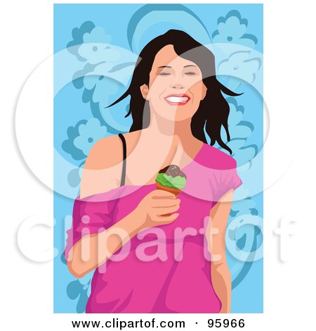 Royalty-Free (RF) Clipart Illustration of a Woman Enjoying An Ice Cream Cone - 4 by mayawizard101