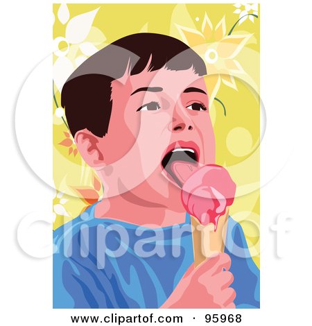 Royalty-Free (RF) Clipart Illustration of a Little Boy Enjoying An Ice Cream Cone - 1 by mayawizard101