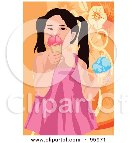 Royalty-Free (RF) Clipart Illustration of a Little Girl Enjoying An Ice Cream Cone - 3 by mayawizard101