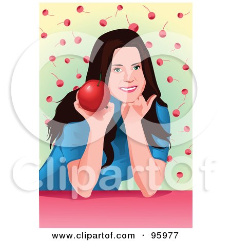 Royalty-Free (RF) Clipart Illustration of a Woman Holding A Giant Cherry by mayawizard101