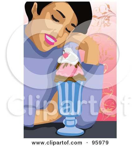 Royalty-Free (RF) Clipart Illustration of a Woman Eating An Ice Cream Sundae by mayawizard101