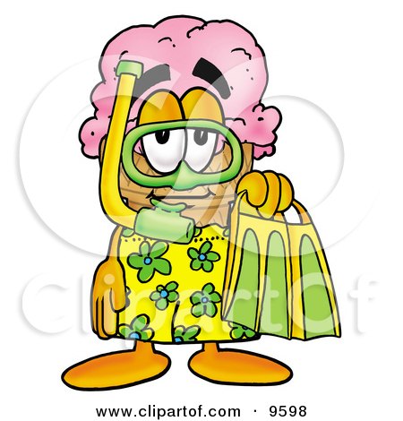 Clipart Picture of an Ice Cream Cone Mascot Cartoon Character in Green and Yellow Snorkel Gear by Mascot Junction