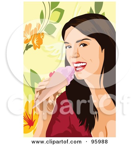 Royalty-Free (RF) Clipart Illustration of a Woman Enjoying An Ice Cream Cone - 2 by mayawizard101