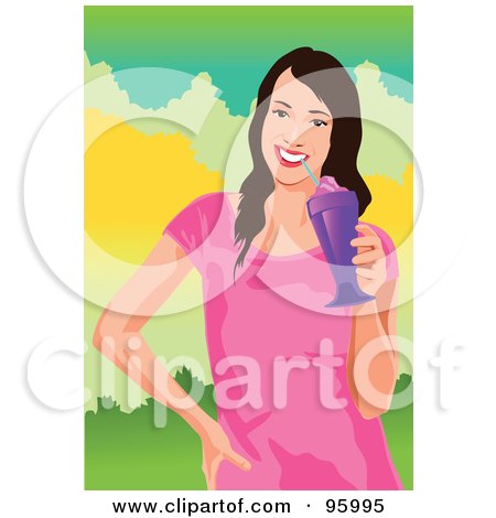 Royalty-Free (RF) Clipart Illustration of a Woman Drinking a Milkshake by mayawizard101