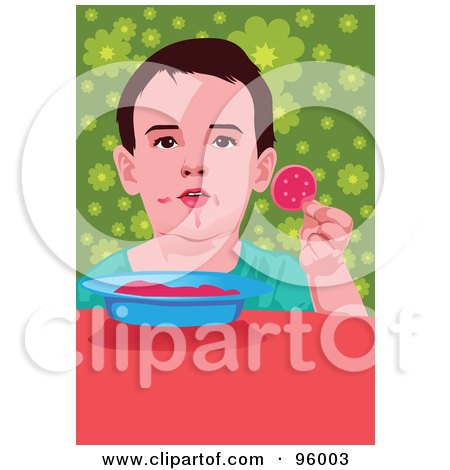 Royalty-Free (RF) Clipart Illustration of a Sloppy Boy Eating by mayawizard101